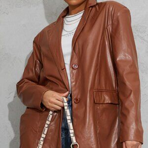 🍫NWOT | Discontinued | Toffee Oversized Faux Leather Dad Blazer | Fall Jacket🍫